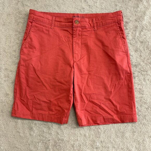 NWOT Izod Men's Size 32 Saltwater Stretch Chino Shorts Red Cotton Blend - Picture 2 of 7